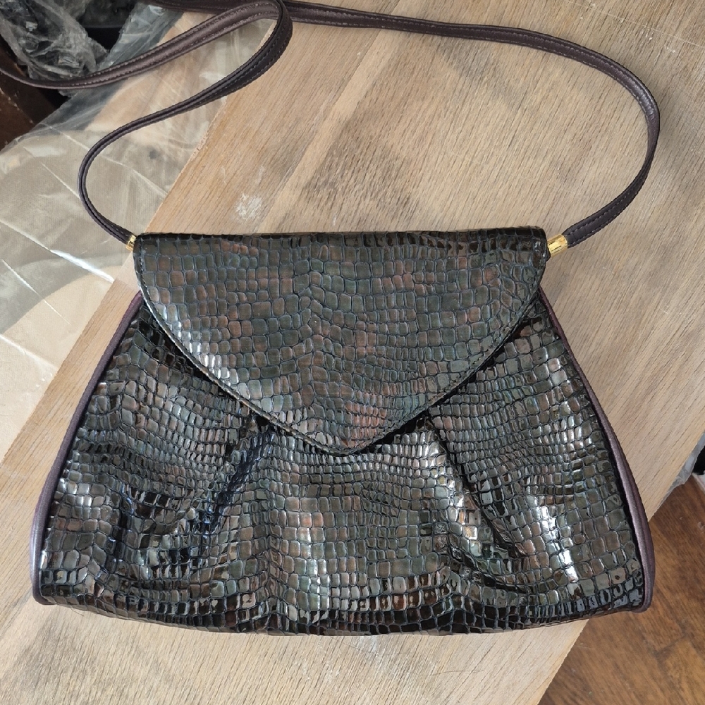 Vintage Brown Burgundy Snake Crocodile Snake Pattern Shoulder Bag